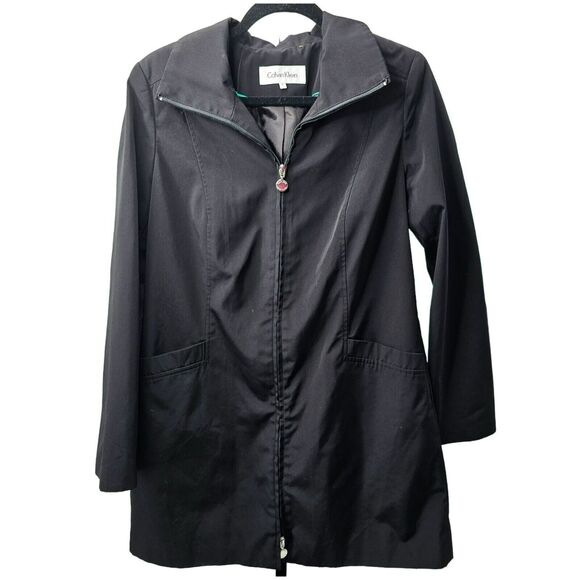 Calvin Klein Coat Womens Small Black Trench Windbreaker - Picture 1 of 7